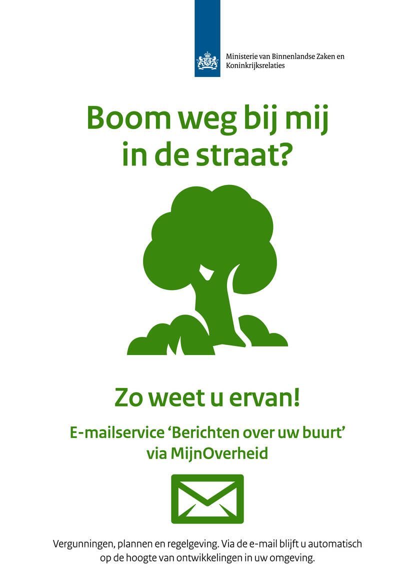 Afbeelding: poster met daarop boom en verwijzing naar e-mailservice Berichten over uw buurt