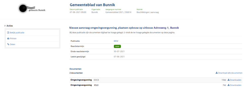 voorbeeld stukken terinzagelegging bij KOOP